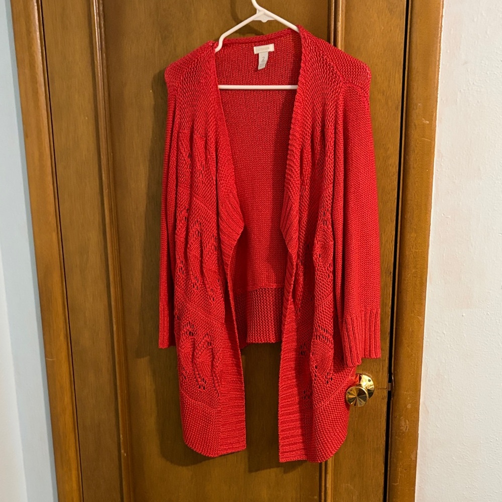 Chico's Vibrant Red Open-Front Cardigan